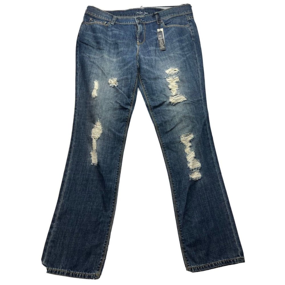NWT London Jean Womens Jeans Bootcut Distressed Medium Wash Denim Blue size 16